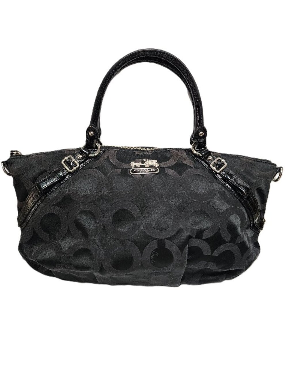 Coach Black Signature Canvas and Patent Leather Sophia Satchel